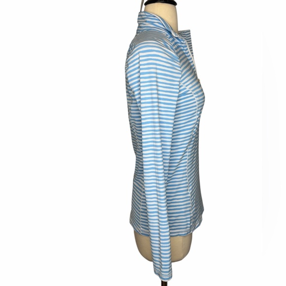 Lilly Pulitzer Luxletic Justine Pullover Blue White Beach Happy Stripe UPF 50 - Picture 3 of 13